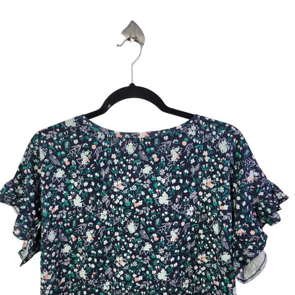 Carve Designs Womens Sz M Blue Floral Short Sleeve Hazel Semi Crop Top - Picture 4 of 11